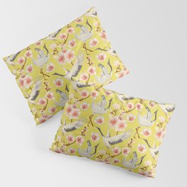 Cherry Blossom Crane Pattern Yellow Pillow Sham