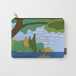 River Landscape Carry-All Pouch | Graphicdesign, Green, Bush, Texture, Sunny, Trees, Cloud, Blue, Minimal, Abstract 