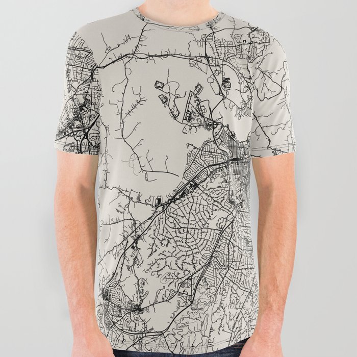 Nashville, Tennessee - City Map - USA - Black and White All Over Graphic Tee