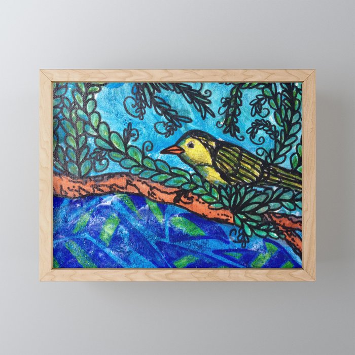 Yellow bird Framed Mini Art Print