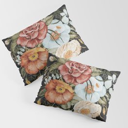 Roses and Poppies Bouquet on Charcoal Black Pillow Sham