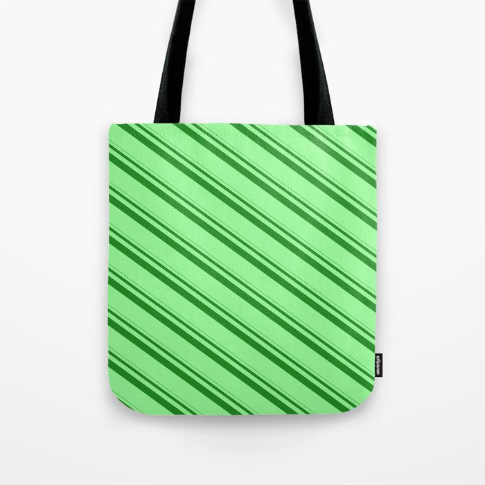 Forest Green & Green Colored Lined/Striped Pattern Tote Bag