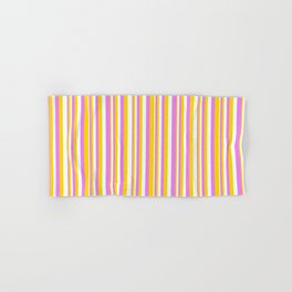 [ Thumbnail: Violet, Yellow, and Mint Cream Colored Lines Pattern Hand & Bath Towel ]
