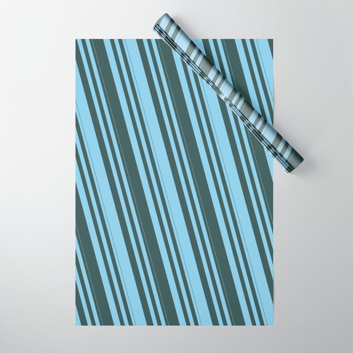 Sky Blue and Dark Slate Gray Colored Lines Pattern Wrapping Paper