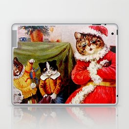 'A Merry Christmas' Vintage Cat Art by Louis Wain Laptop Skin