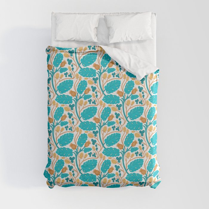 Leaves and flowers of burdock and clover Duvet Cover