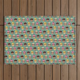 Colorful Cupcakes on Teal Outdoor Rug