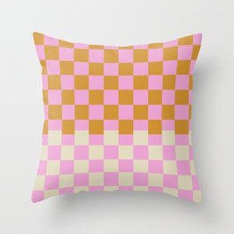 Retro Checkered Gingham in Orange and Pink  Throw Pillow