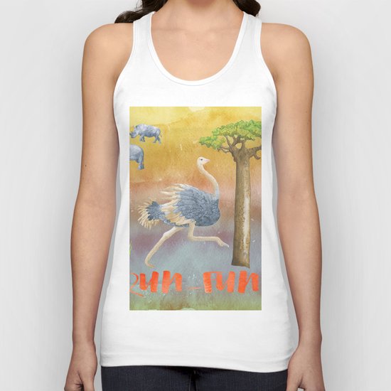 Run Fun - Ostrich Bird Animal Africa Illustration Unisex Tank Top