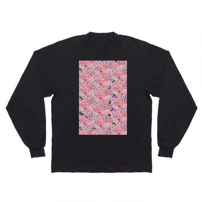 Abstract pink yellow watercolor peonies floral Long Sleeve T Shirt