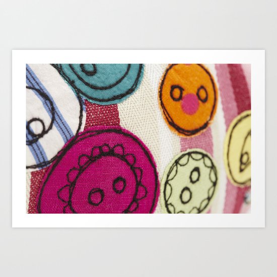 Embroidered Buttons Pink Art Print
