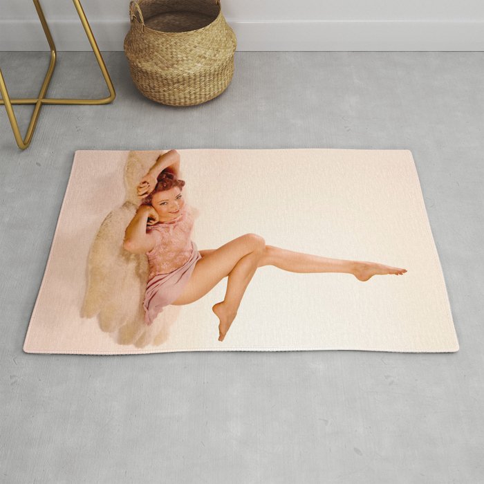 "Kicking Back" - The Playful Pinup - Sexy Pin-up Girl on Fur Rug by Maxwell H. Johnson Rug