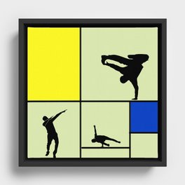 Street dancing like Piet Mondrian - Yellow, and Blue on the light green background Framed Canvas