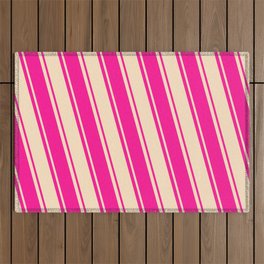 [ Thumbnail: Deep Pink & Bisque Colored Striped/Lined Pattern Outdoor Rug ]