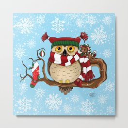 Christmas Owl and Mouse Metal Print | Friends, Owls, Drawing, Owl, Cutemouse, Owlhat, Animal, Friendship, Bird, Mouse 
