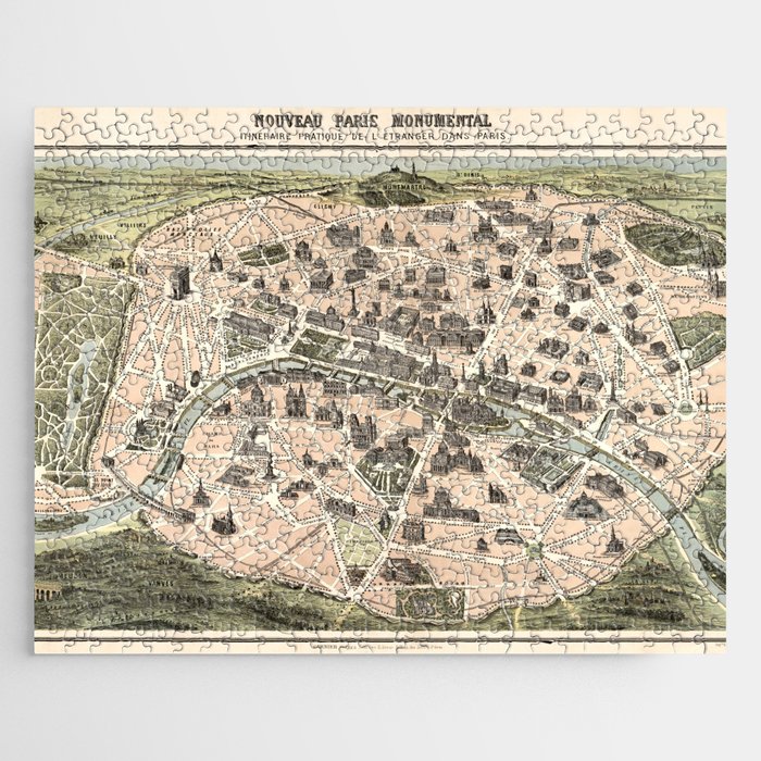 Nouveau Paris monumental 1878 vintage pictorial map  Jigsaw Puzzle