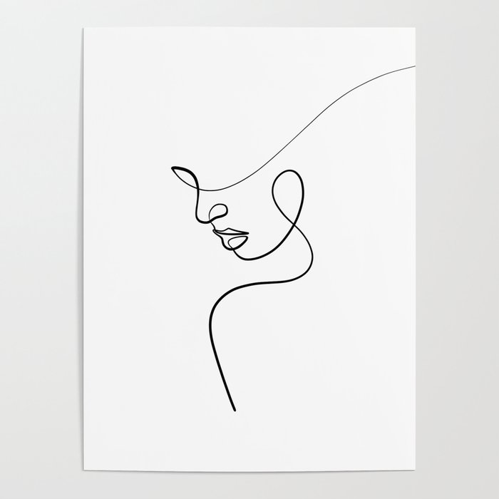 Black and White Abstract Portrait of Woman in Line Art Poster