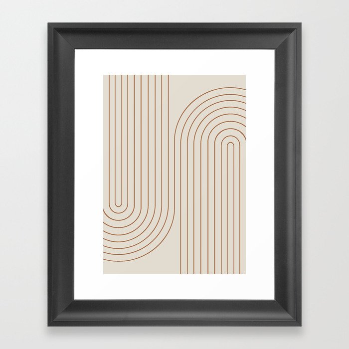 Minimal Line Curvature VI Earthy Natural Mid Century Modern Arch Abstract Framed Art Print