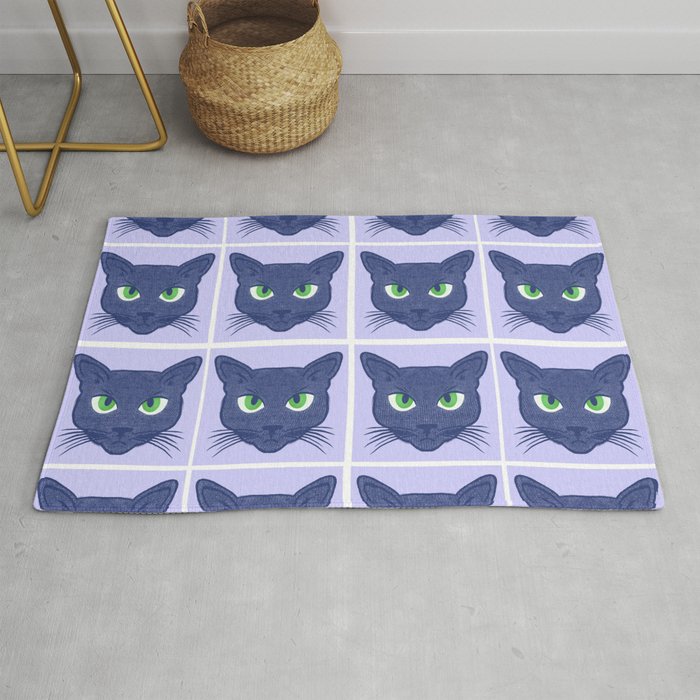 Retro Modern Periwinkle Cats Pattern Rug
