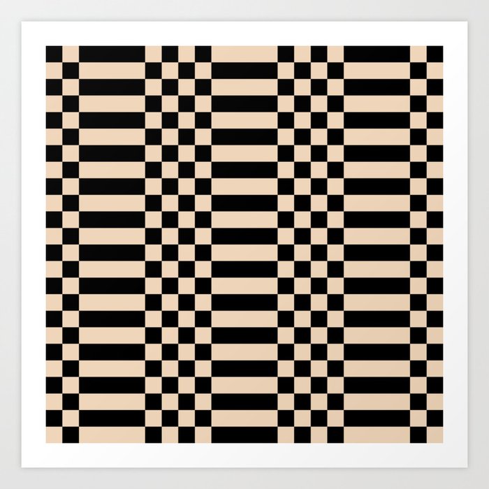 Checkered Stripes pattern black Art Print