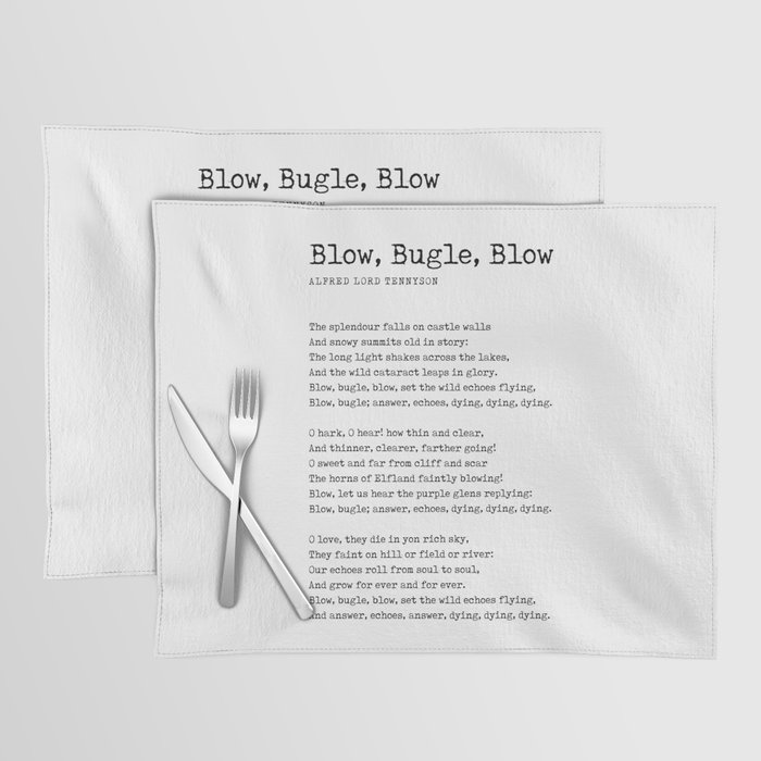 Blow, Bugle, Blow - Alfred Lord Tennyson Poem - Literature - Typewriter Print Placemat