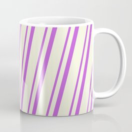 [ Thumbnail: Orchid and Beige Colored Stripes Pattern Coffee Mug ]