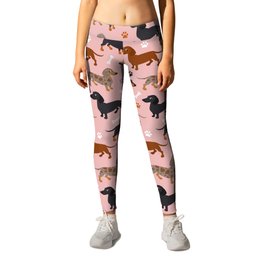 Dachshund Dog Doxie Dogs Pattern Pink Leggings