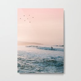 Sunset Surf Metal Print | Nature, Digital, Birds, Summer, Surfer, Sun, Underwater, Sky, Beach, Sunset 
