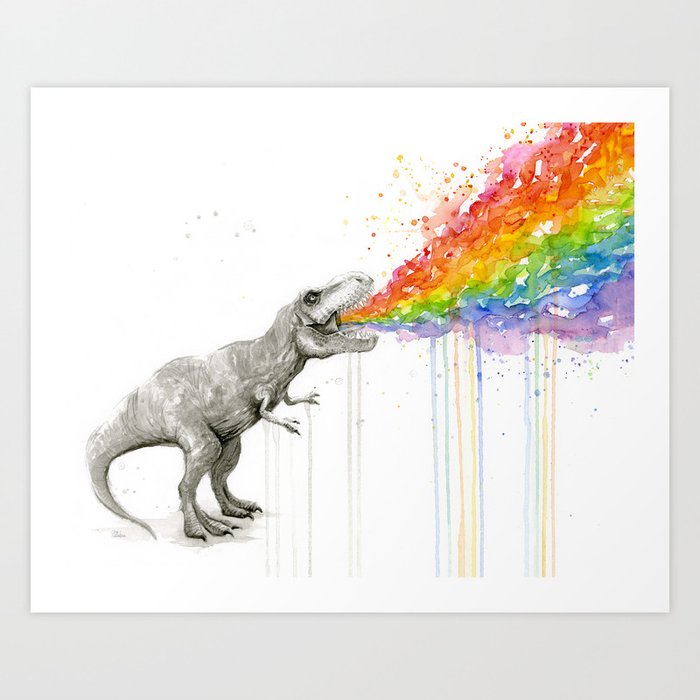 T-Rex Rainbow Puke - Facing Right Art Print