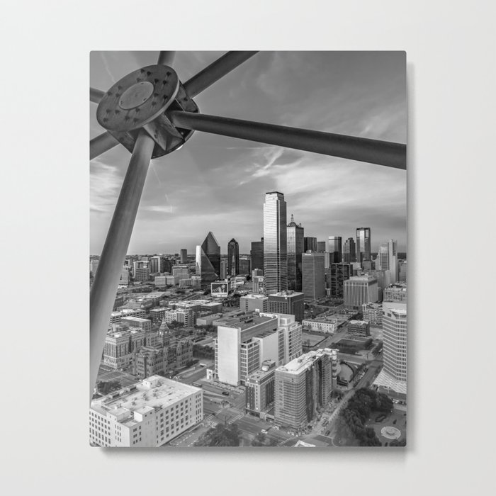 Dallas Skyline Through Reunion Tower - Texas - Black And White Metal Print