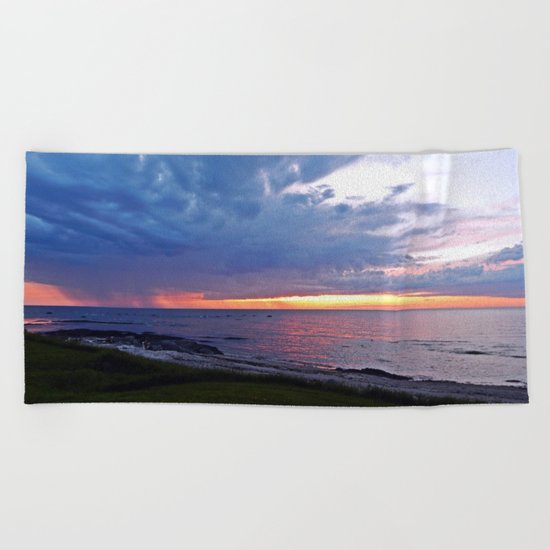 Sunset at Sea and the Rain Storm Beach Towel