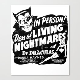 Den of Living Nightmares vintage spook show poster art Canvas Print