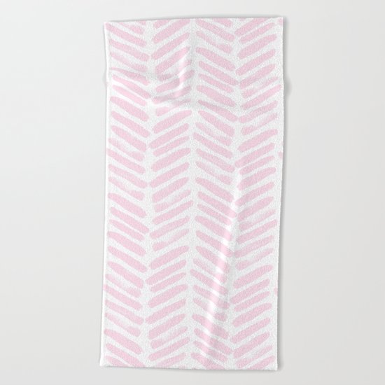 Handpainted Chevron pattern light pink stripes Beach Towel