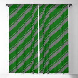 [ Thumbnail: Dim Grey & Dark Green Colored Lined Pattern Blackout Curtain ]