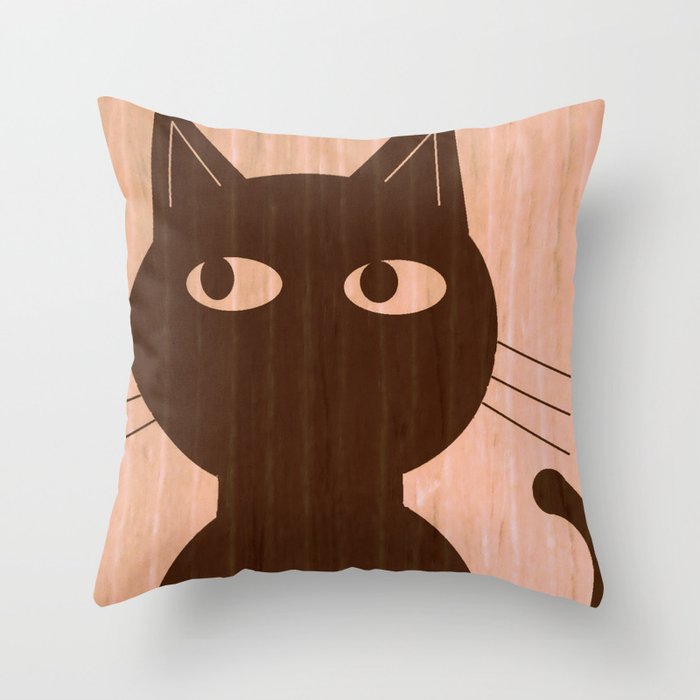Cute Cat On Woodgrain 1 Throw Pillow