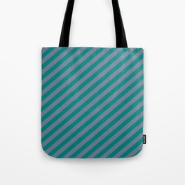 [ Thumbnail: Teal and Slate Gray Colored Striped Pattern Tote Bag ]