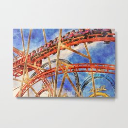 Fun on the roller coaster, close up Metal Print | Attraction, Adrenaline, Watercolor, Digital, Scary, Thrill, Amusement, Rail, Ride, Roller 