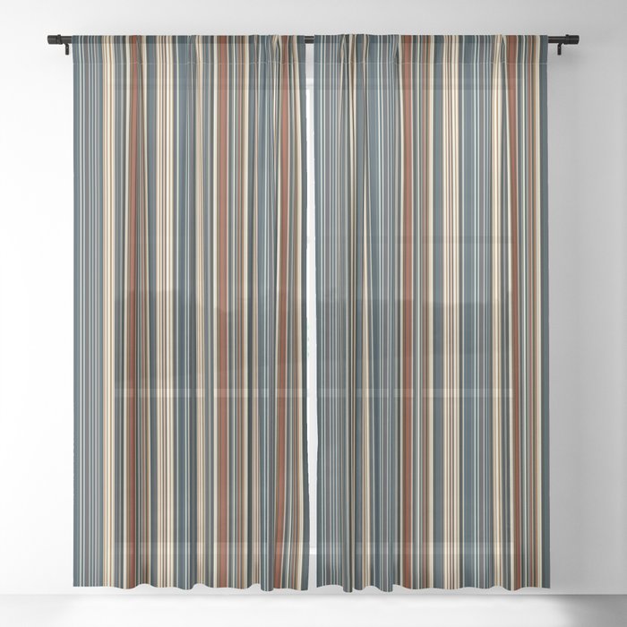 Dark Indigo Tan Stripes Sheer Curtain