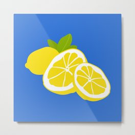 Sweet Lemons - Still Art in Royal Blue Metal Print | Leaves, Stillart, Fruit, Graphicdesign, Green, Illustration, Summer, Royal Blue, Garden, Graphic 