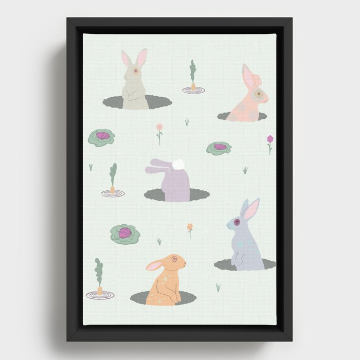 Rabbits in Rabbit Holes Framed Canvas