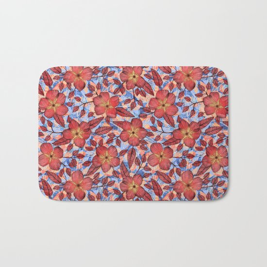 Coral Summer - a hand drawn floral pattern Bath Mat