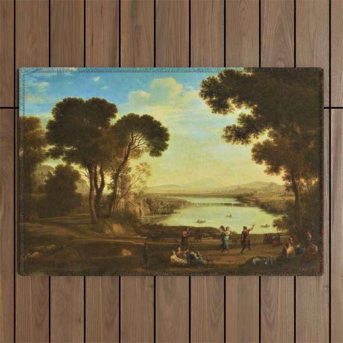 Landscape with Two Figures Dancing with Tambourines by Jakob Philipp Hackert Outdoor Rug