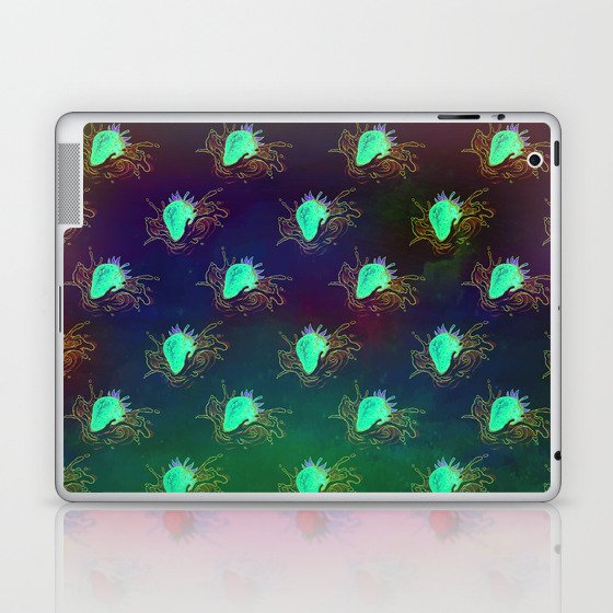 Graphic strawberry splash on watercolour background Laptop & iPad Skin