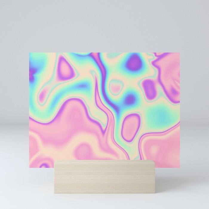 Holographic Pastel Neon Colorful Stains Pattern Multi Colored Soft Blurred Texture Mini Art Print