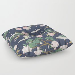 Japanese Crane Tropical Exotic Flower Pattern Floor Pillow