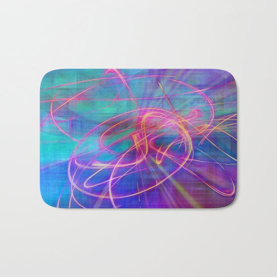 Electric Neon Swirls of Light Abstract Bath Mat