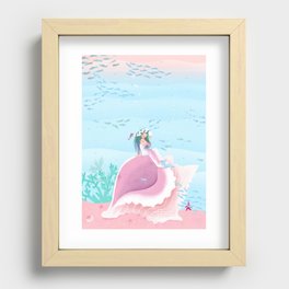 Mermaid admiring herself in a mirror children’s illustration Recessed Framed Print