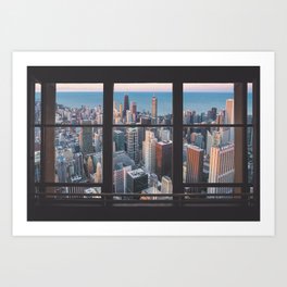 window view of Chicago city buildings Art Print