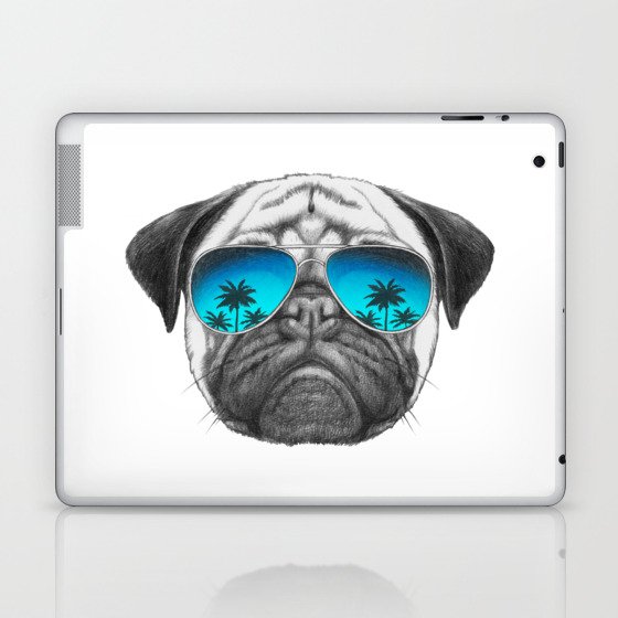 Portrait of Pug Dog with mirror sunglasses. Laptop & iPad Skin