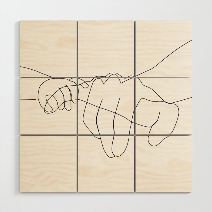 Father and Baby Pinky Swear / hand line drawing  Wood Wall Art